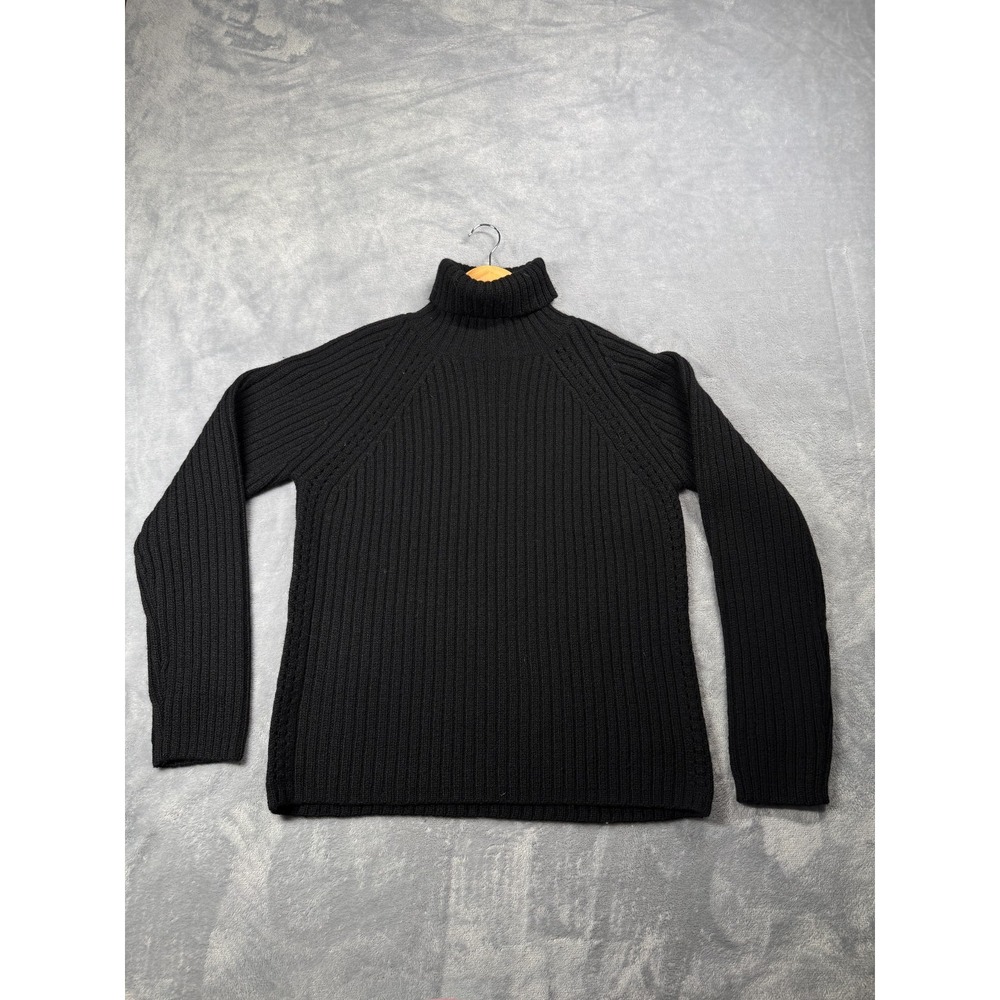 Jillian Jones Sweater Womens Medium Black Wool Mock Neck Chunky Knit Ribbed Warm